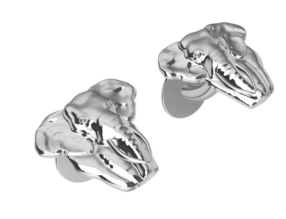 Women's or Men's Platinum Two Tusk Elephant Cufflinks For Sale