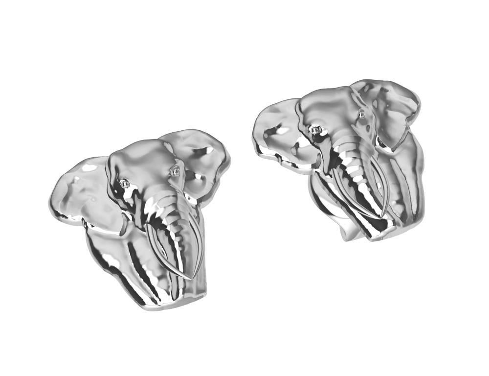 Contemporain Clous d'oreilles deux têtes d'éléphant en platine en vente