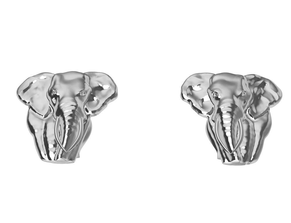 Clous d'oreilles deux têtes d'éléphant en platine Pour femmes en vente