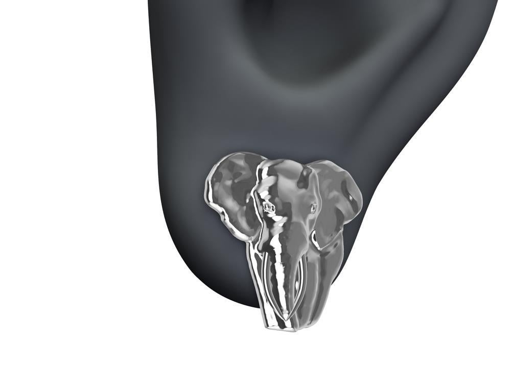 Contemporary Platinum Two Tusk Elephant Stud Earrings For Sale