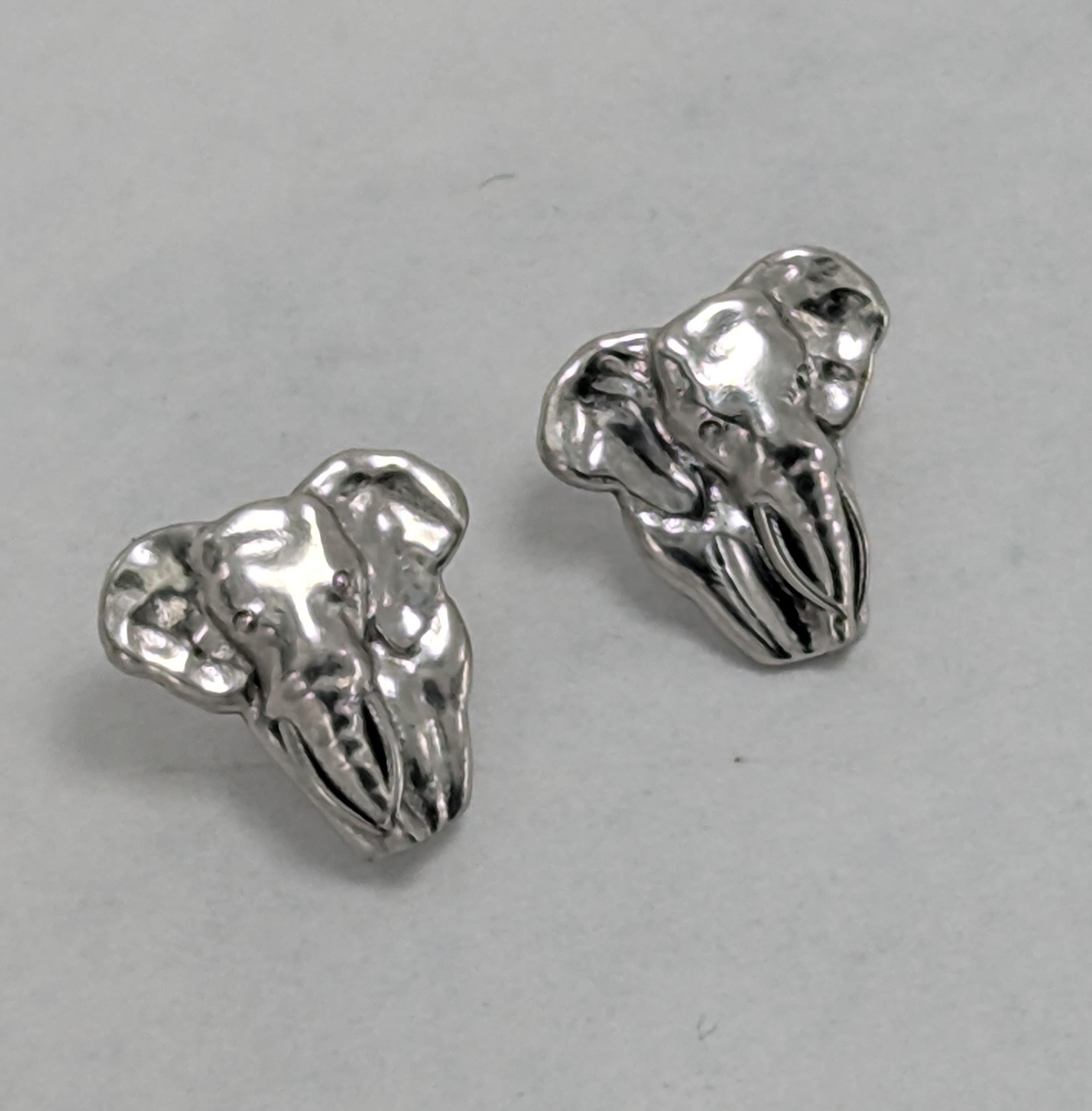 Platinum Two Tusk Elephant Stud Earrings For Sale 2