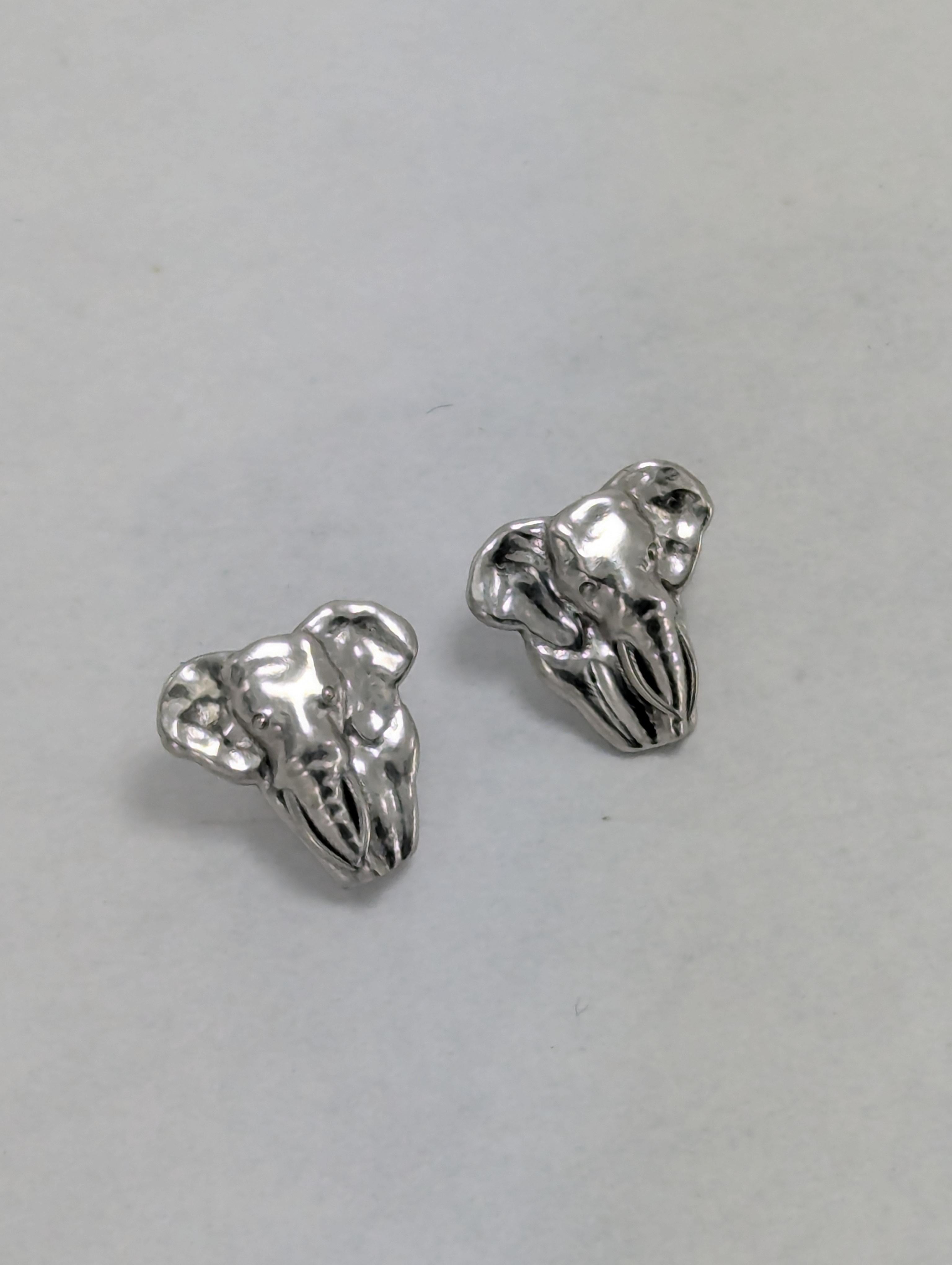 Women's Platinum Two Tusk Elephant Stud Earrings For Sale