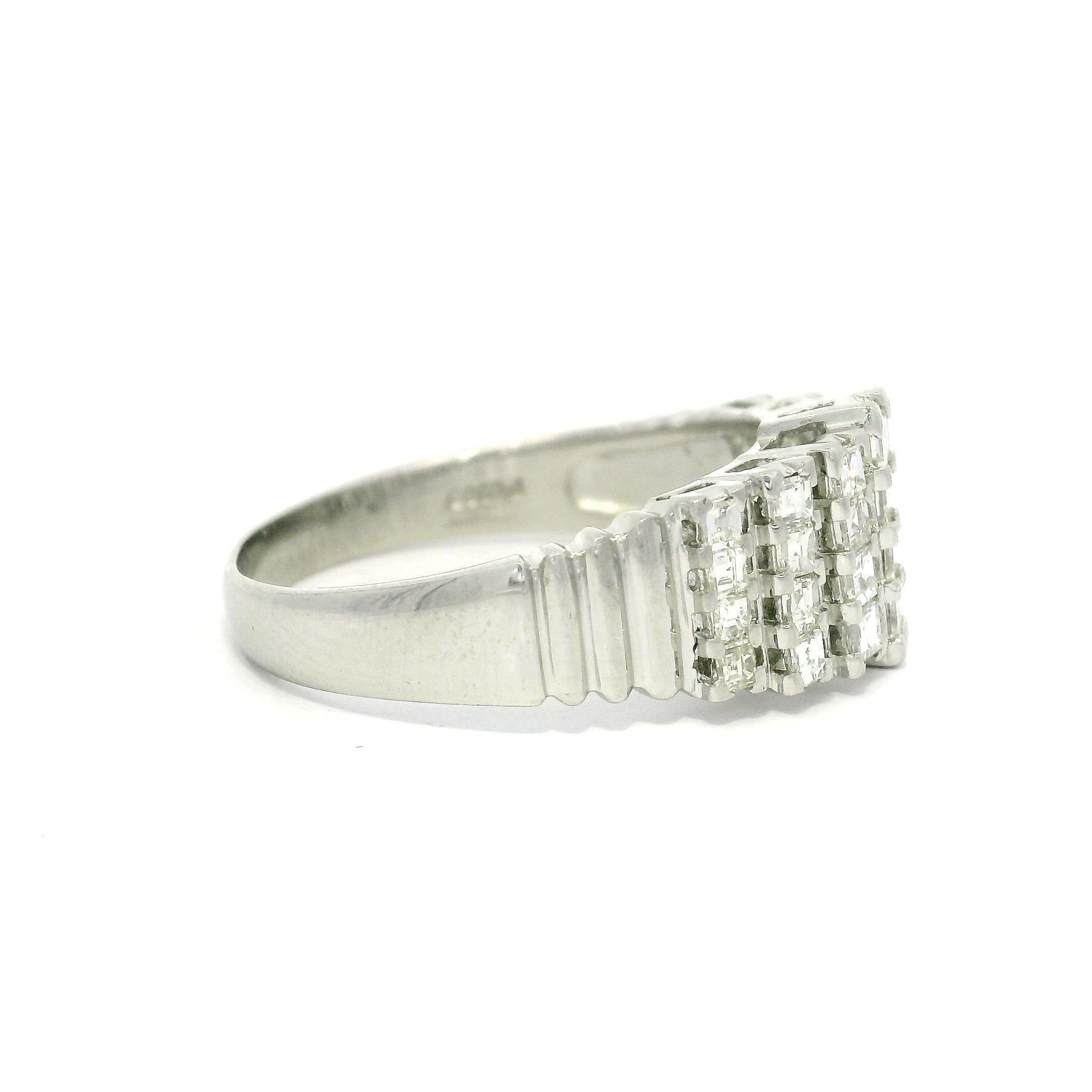 Platinum Unique Square Step Cut 1.0ctw Diamond Domed Pyramid Band Ring For Sale 6