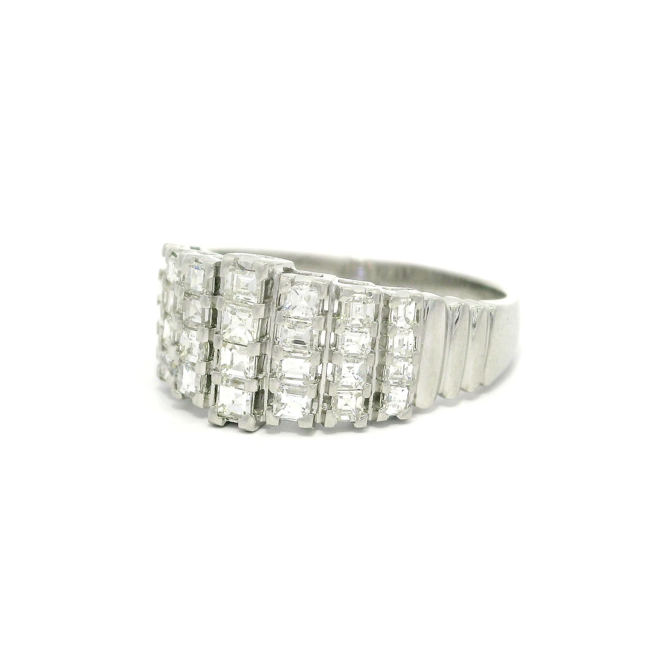 Platinum Unique Square Step Cut 1.0ctw Diamond Domed Pyramid Band Ring For Sale 8