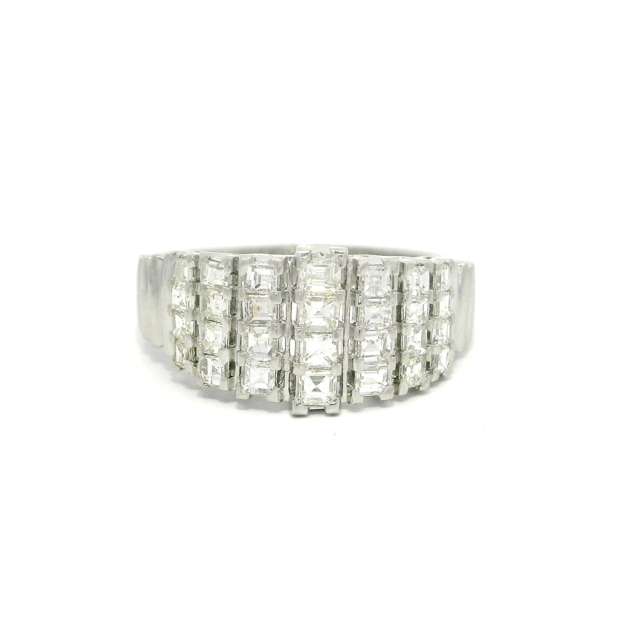 Platinum Unique Square Step Cut 1.0ctw Diamond Domed Pyramid Band Ring For Sale 9