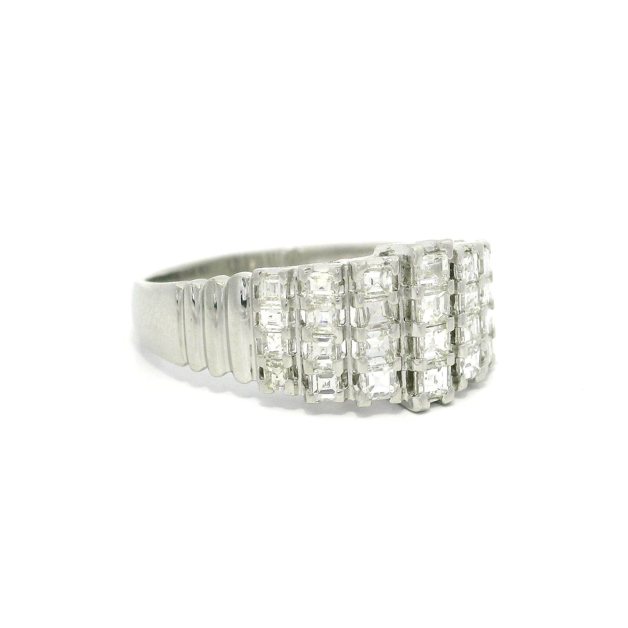 Platinum Unique Square Step Cut 1.0ctw Diamond Domed Pyramid Band Ring For Sale 10