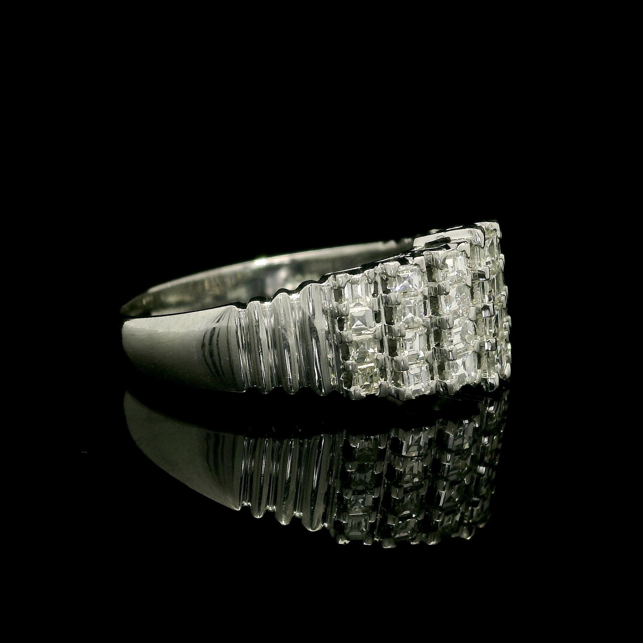 Square Cut Platinum Unique Square Step Cut 1.0ctw Diamond Domed Pyramid Band Ring For Sale
