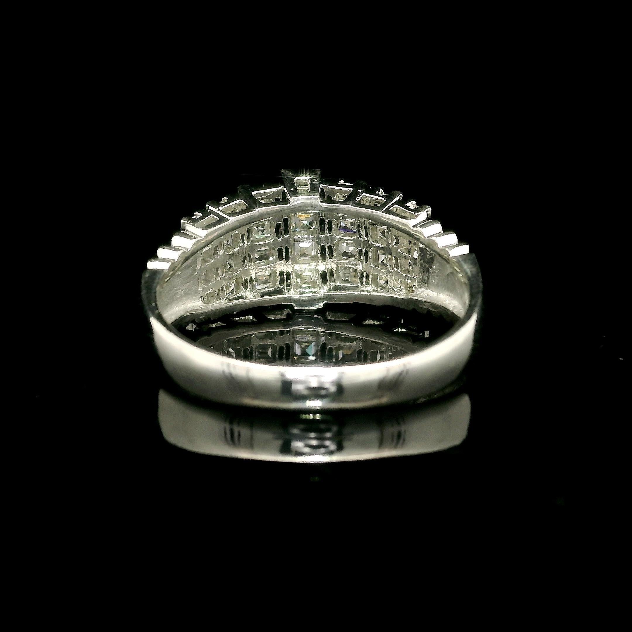 Platinum Unique Square Step Cut 1.0ctw Diamond Domed Pyramid Band Ring In Good Condition For Sale In Montclair, NJ