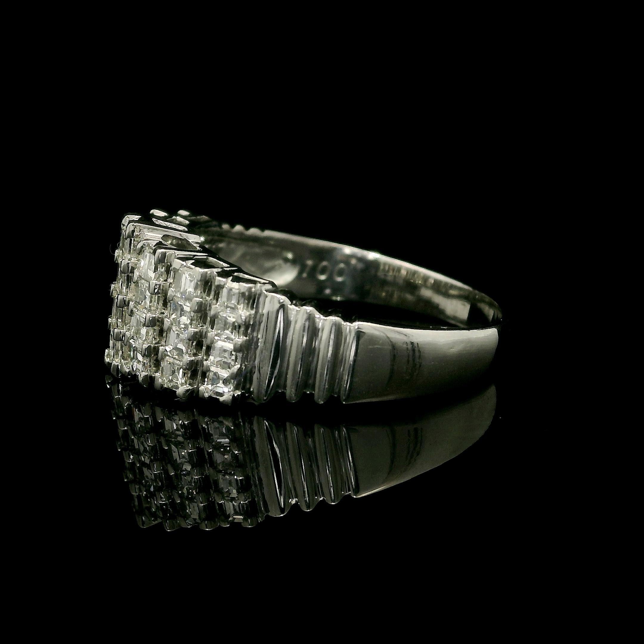 Women's Platinum Unique Square Step Cut 1.0ctw Diamond Domed Pyramid Band Ring For Sale