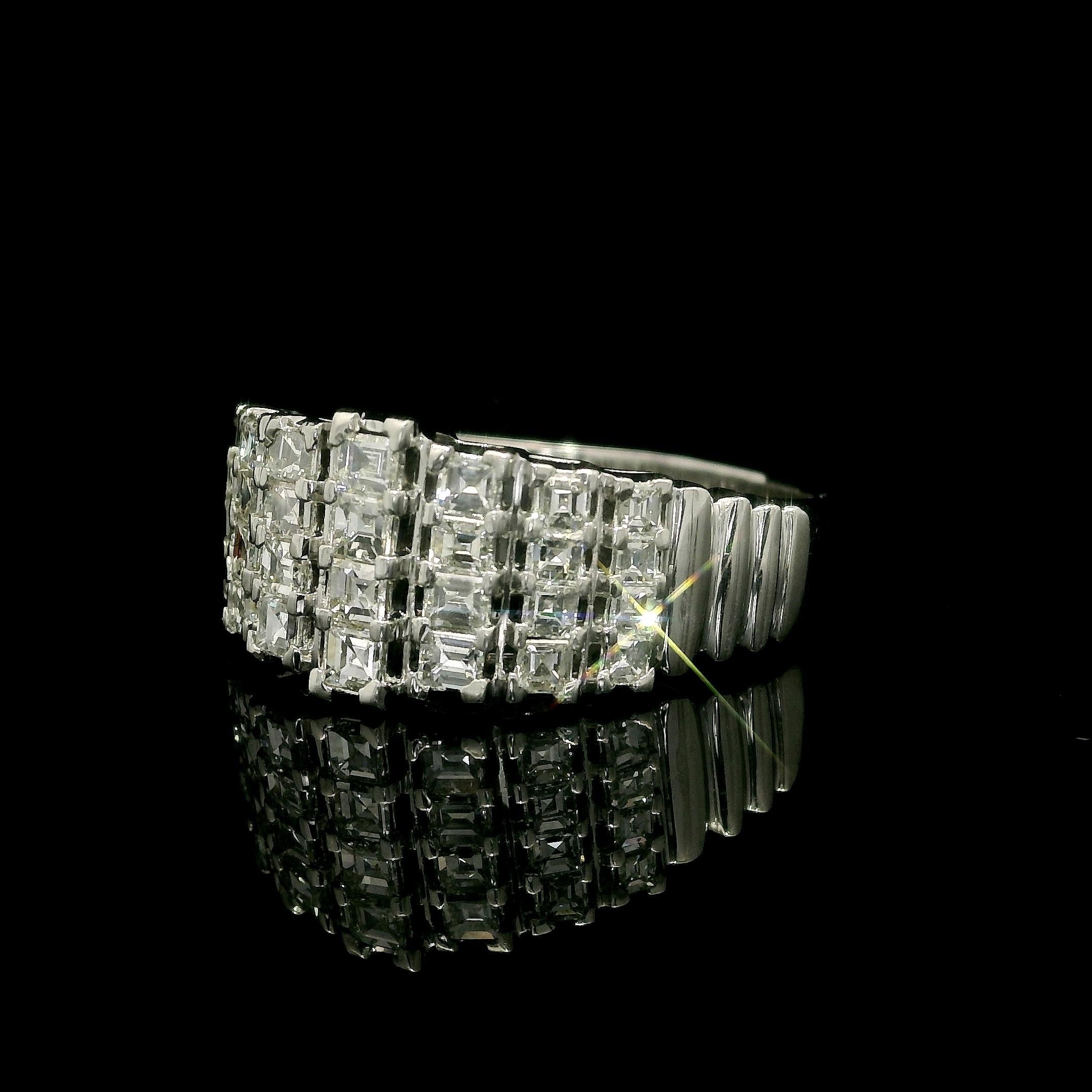 Platinum Unique Square Step Cut 1.0ctw Diamond Domed Pyramid Band Ring For Sale 1
