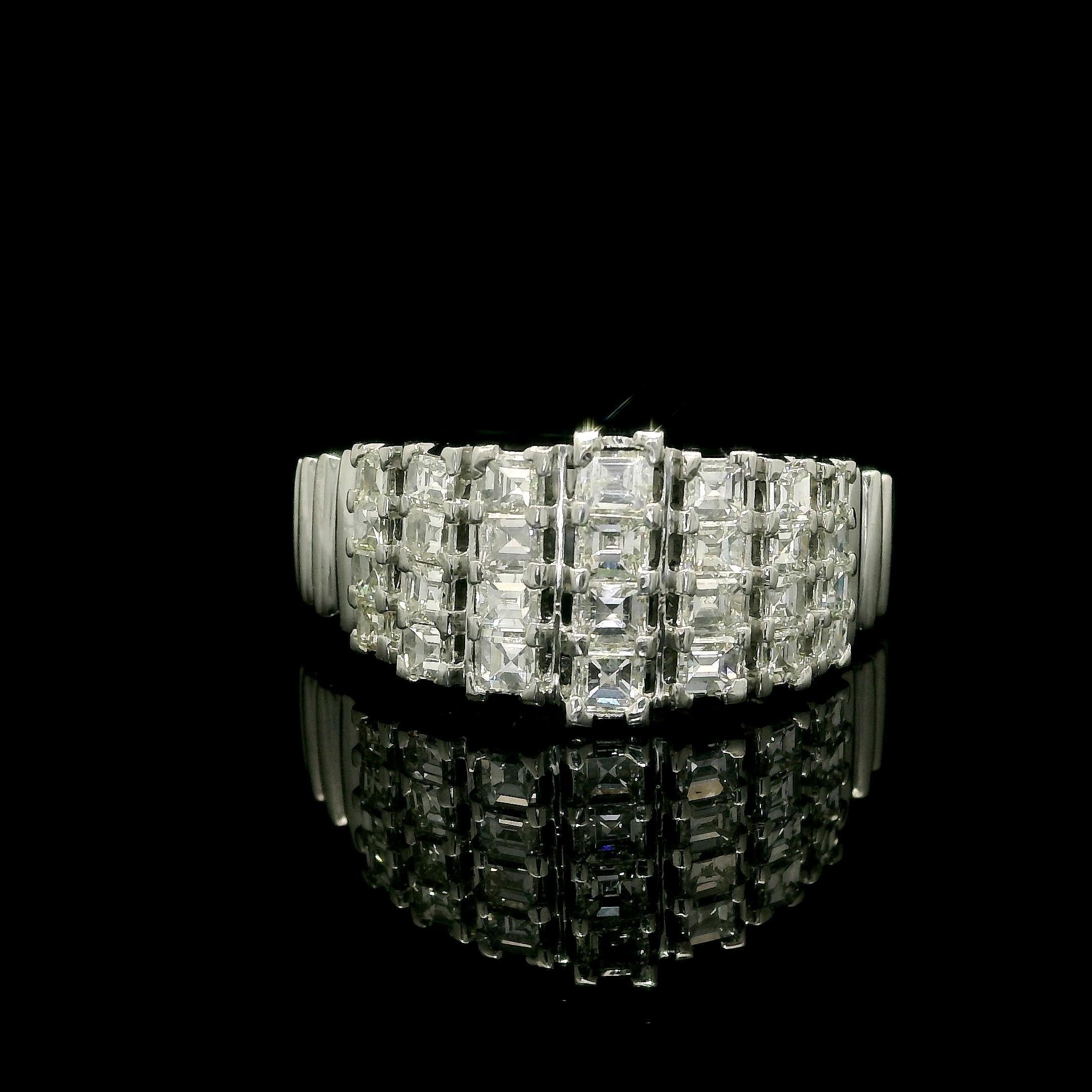 Platinum Unique Square Step Cut 1.0ctw Diamond Domed Pyramid Band Ring For Sale 2