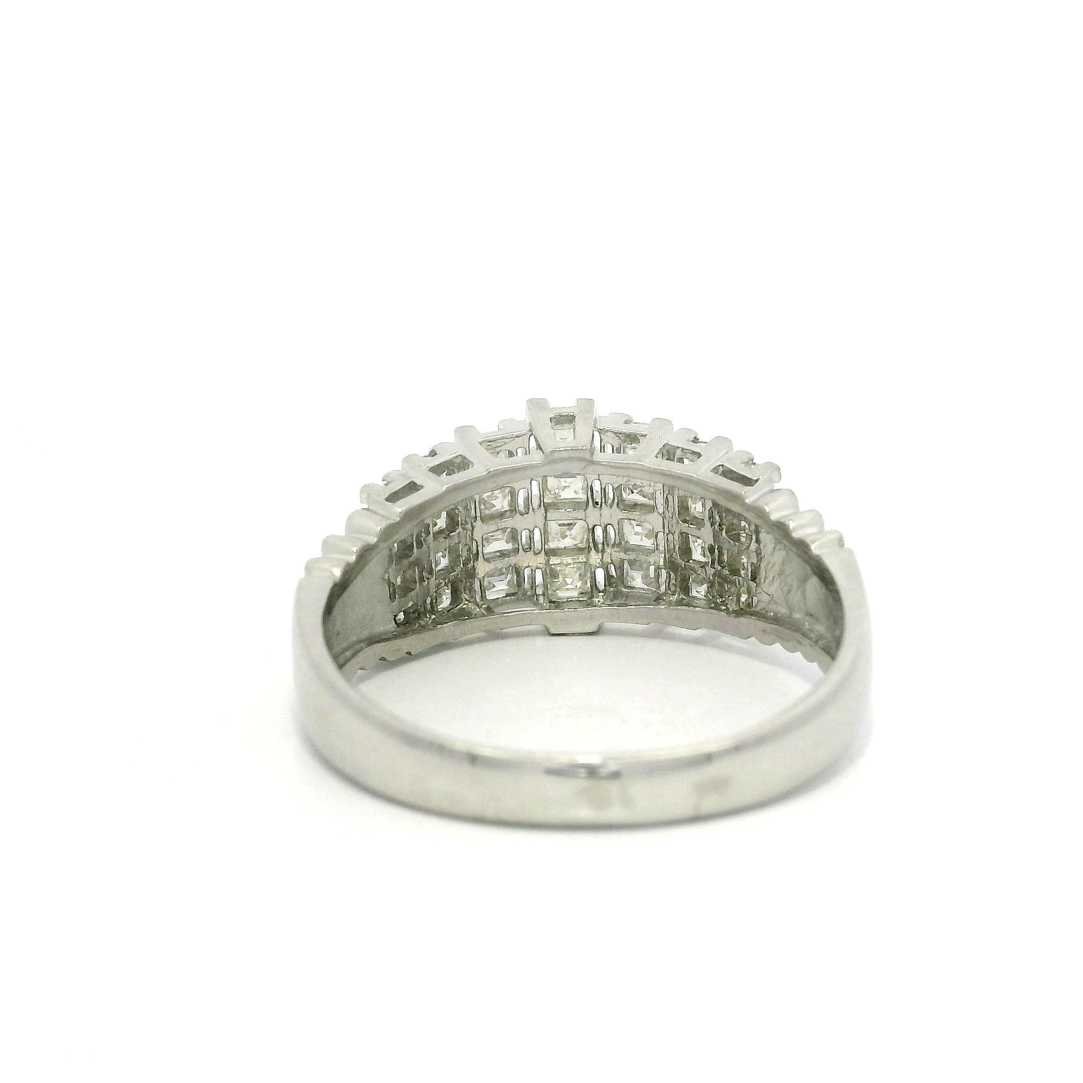 Platinum Unique Square Step Cut 1.0ctw Diamond Domed Pyramid Band Ring For Sale 3