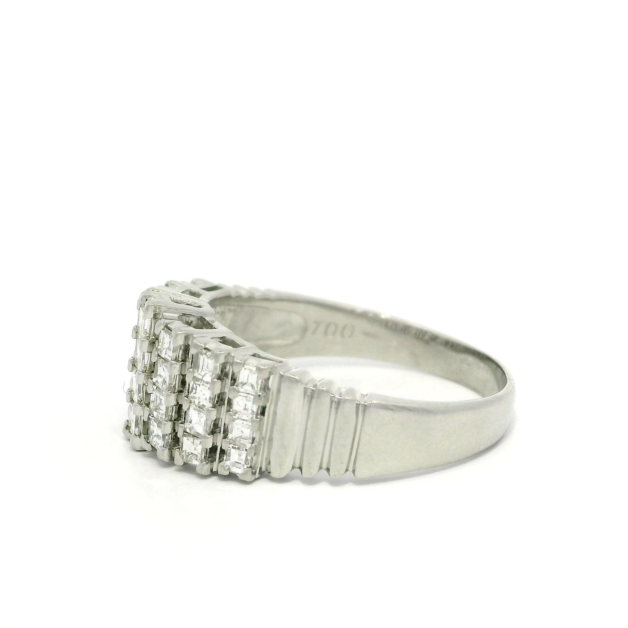 Platinum Unique Square Step Cut 1.0ctw Diamond Domed Pyramid Band Ring For Sale 4
