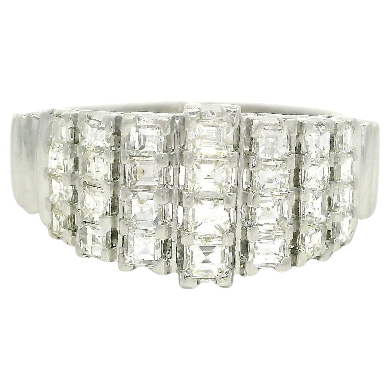 Platinum Unique Square Step Cut 1.0ctw Diamond Domed Pyramid Band Ring For Sale
