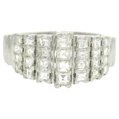 Platinum Unique Square Step Cut 1.0ctw Diamond Domed Pyramid Band Ring