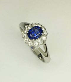Platinum Untreated Ceylon Sapphire Diamond Cluster Ring