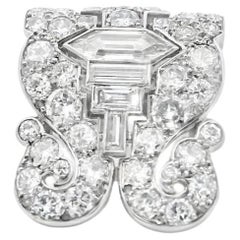 Platinum Van Cleef & Arpels Art Deco Black Enamel Diamond  Clip