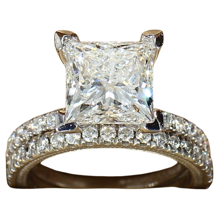 Platinum Verragio Engagement Ring Set with Lab-Grown 3ct Princess Diamond Center