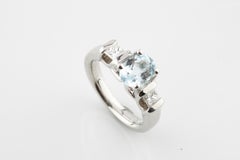 Platinum Verragio Oval Blue Topaz & Channel-Set Diamond Ring TCW = 1.85  w/ CoA
