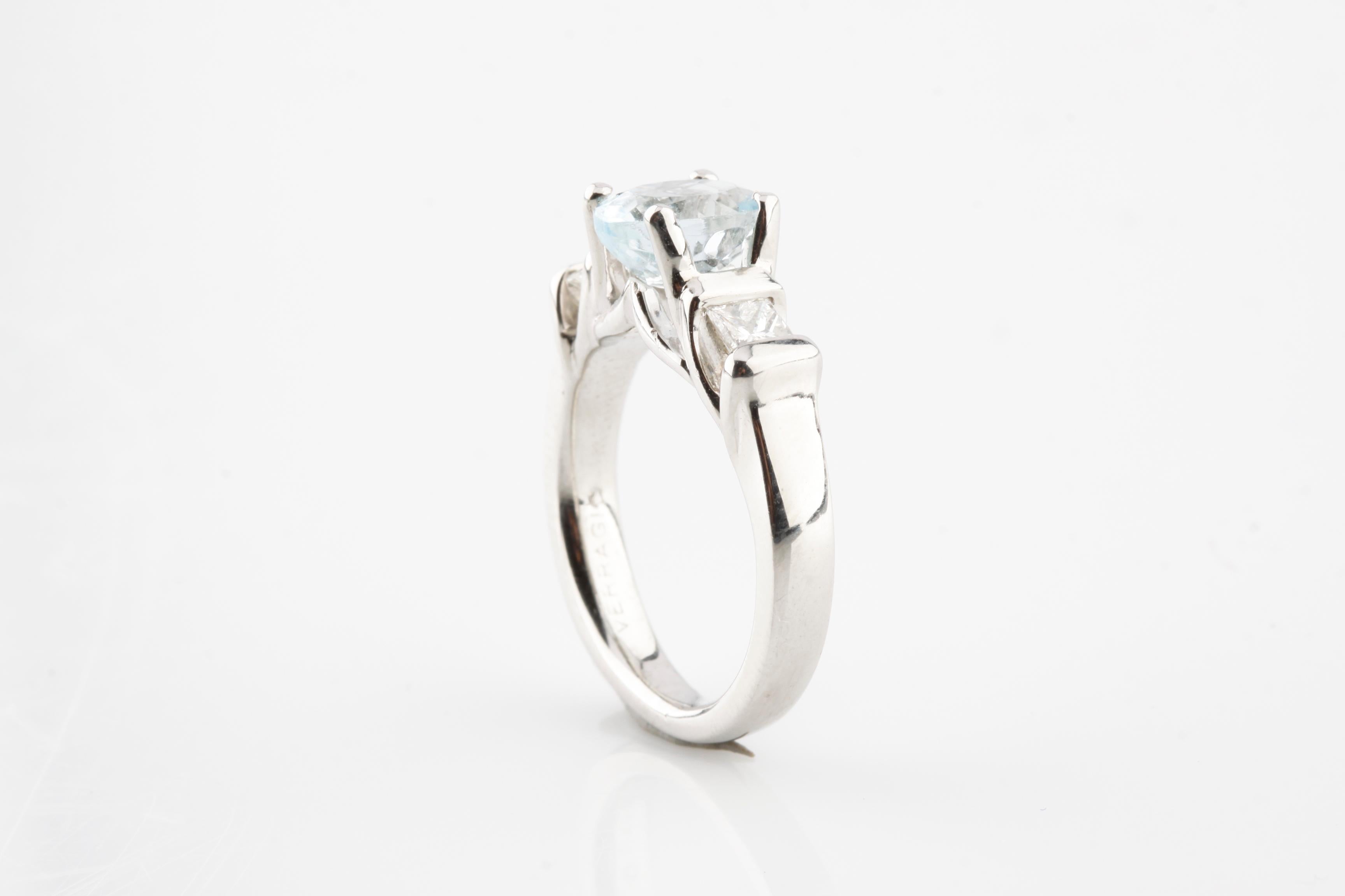 Platinum Verragio Oval Blue Topaz & Channel-Set Diamond Ring TCW = 1.85  w/ CoA In Good Condition For Sale In Sherman Oaks, CA