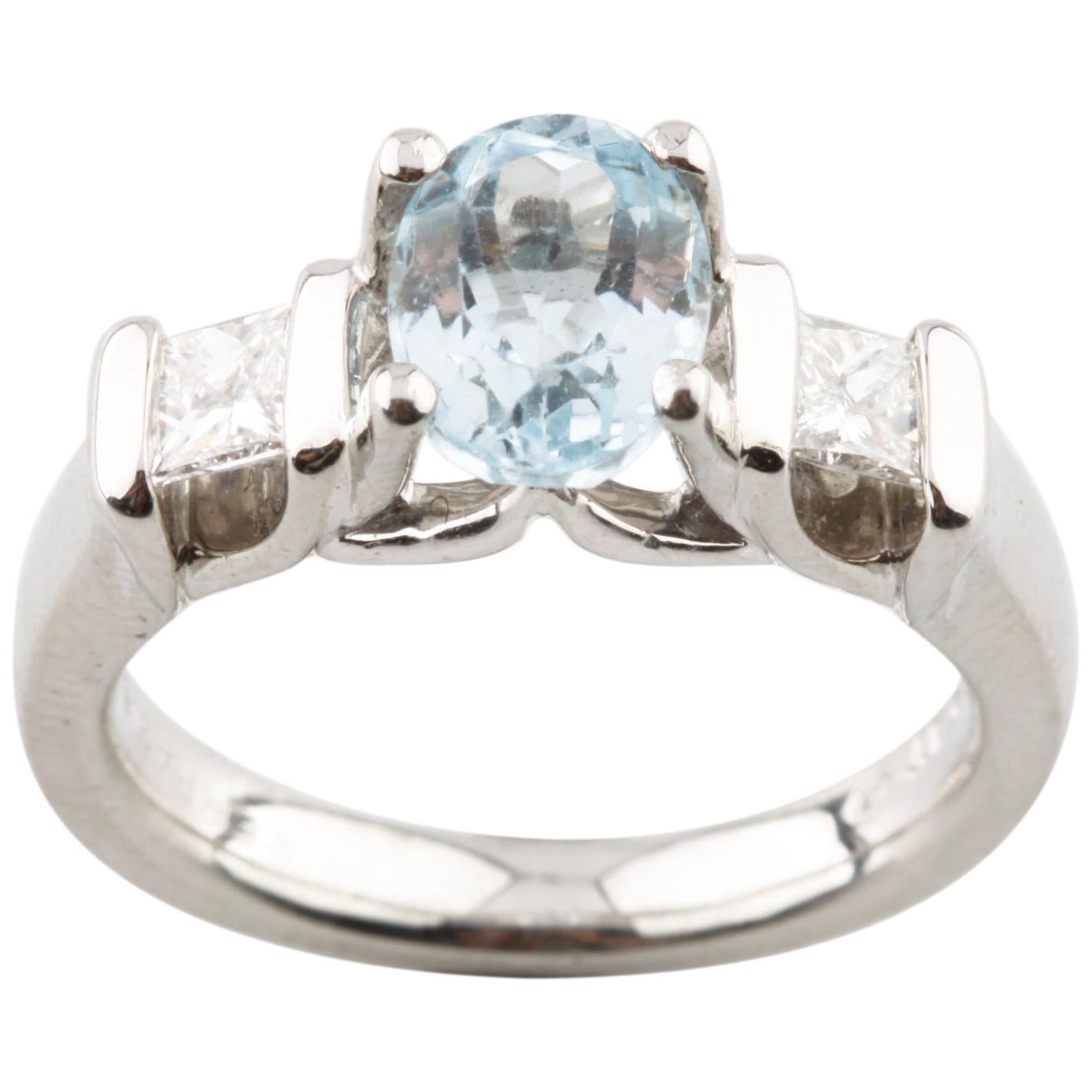 Platinum Verragio Oval Blue Topaz & Channel-Set Diamond Ring TCW = 1.85  w/ CoA For Sale