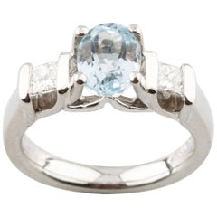 Anello in platino Verragio con topazio blu ovale e diamanti incastonati TCW = 1,85  con CoA