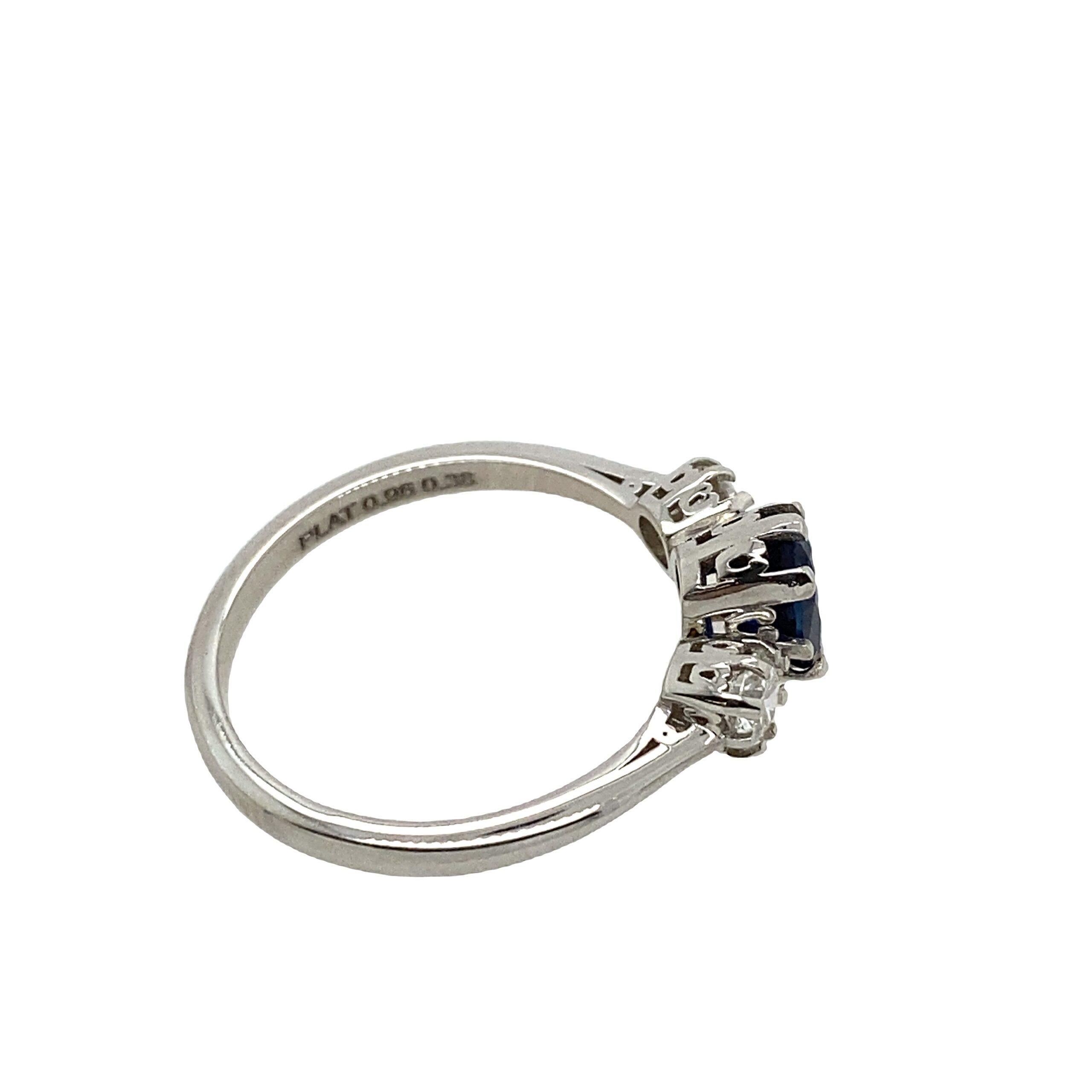 Oval Cut Platinum Very Finest Blue 0.96ct Sapphire and 0.38ct Diamond 3 Stone Ring For Sale