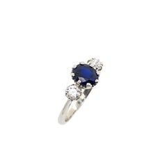 Platinum Very Finest Blue 1.19ct Sapphire 3 Stone Ring with 0.39ct of Diamonds