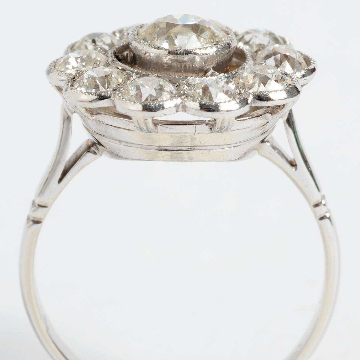 Mixed Cut Platinum Victorian Cut Diamond Cluster Ring. Est 2.00ct, i/j si2. Circa 1890. For Sale