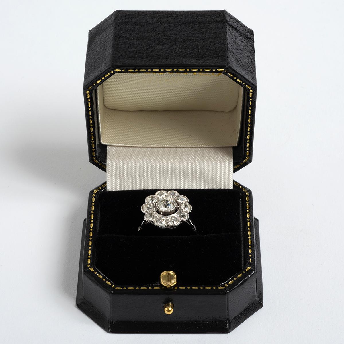 Women's or Men's Platinum Victorian Cut Diamond Cluster Ring. Est 2.00ct, i/j si2. Circa 1890. For Sale