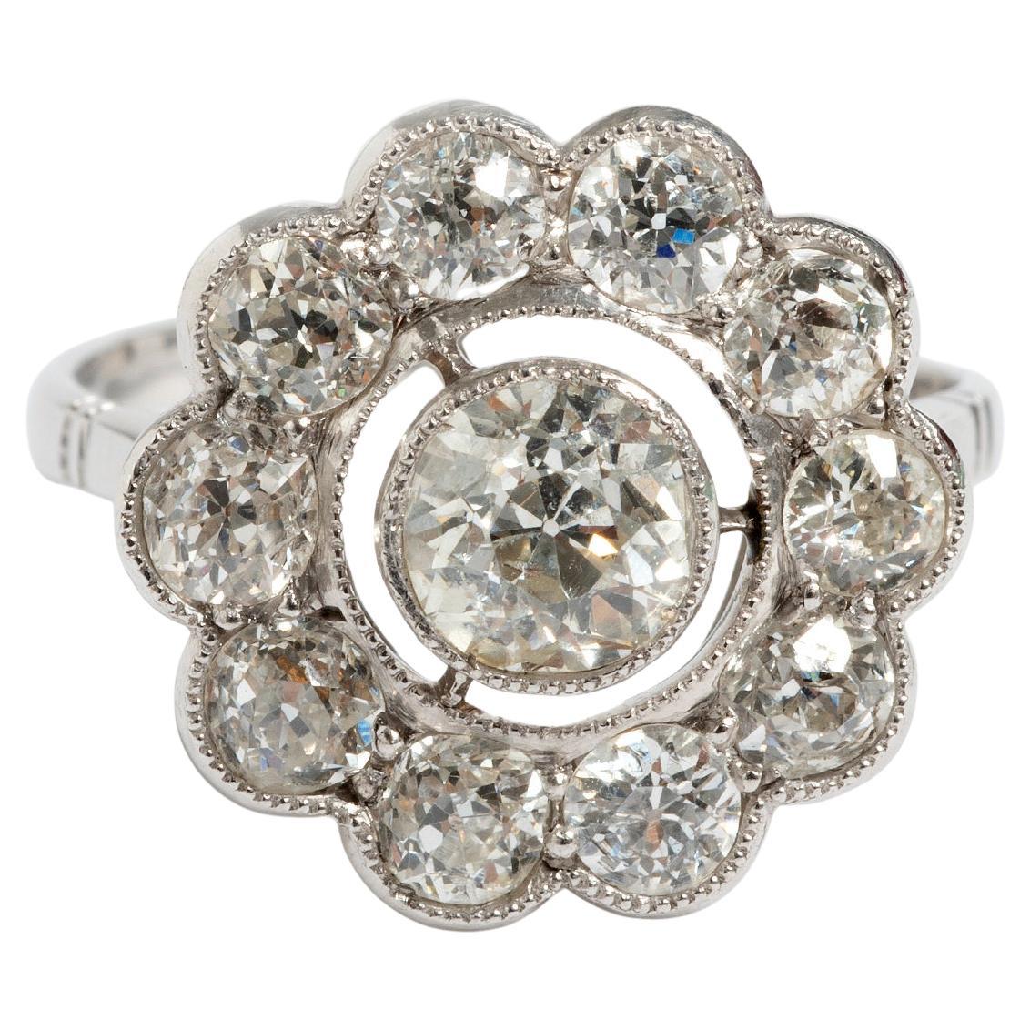 Platinum Victorian Cut Diamond Cluster Ring. Est 2.00ct, i/j si2. Circa 1890. For Sale