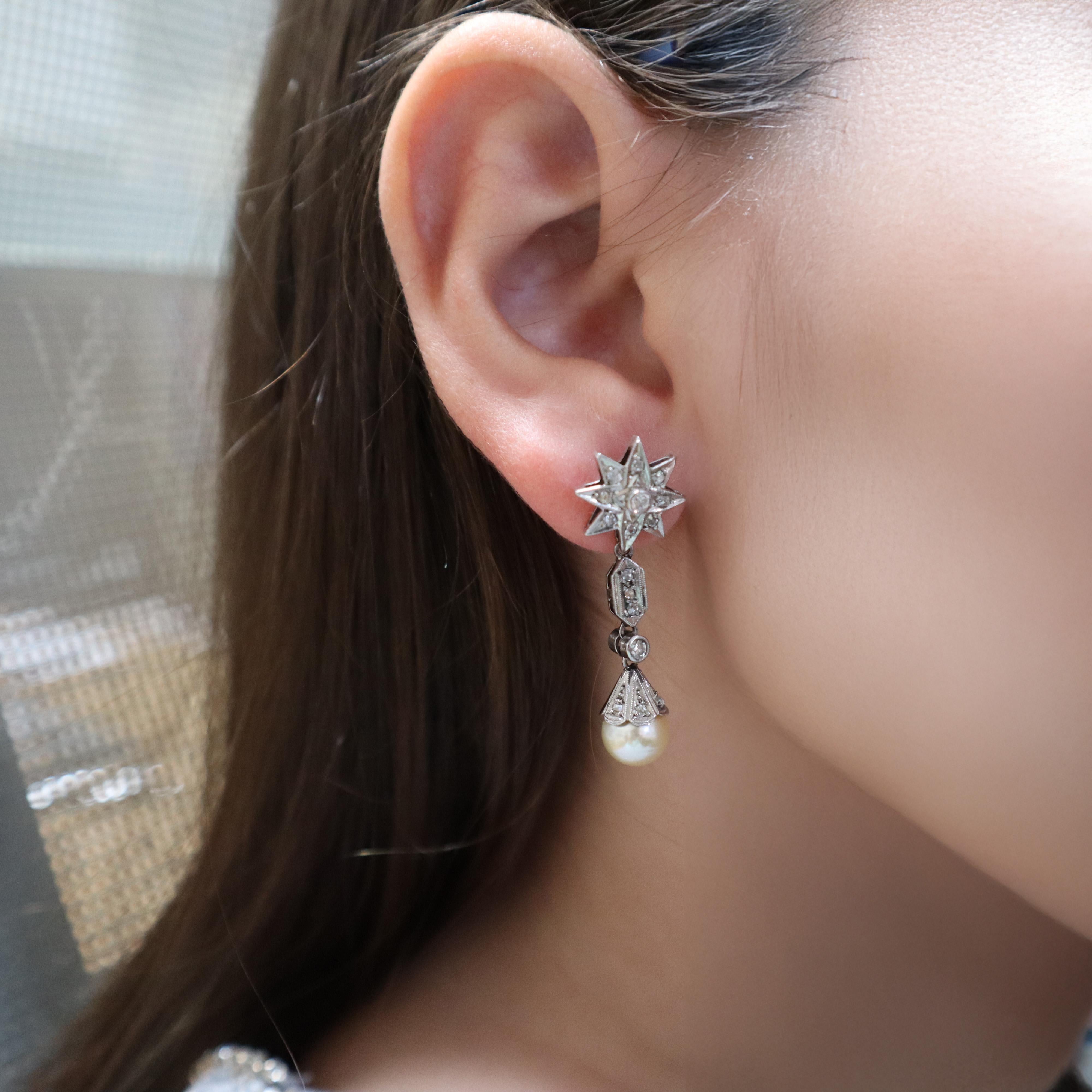 Platin  Ohrringe aus der viktorianischen Ära mit Diamanten und Perlen mit Schraubverschlüssen (Viktorianisch) im Angebot