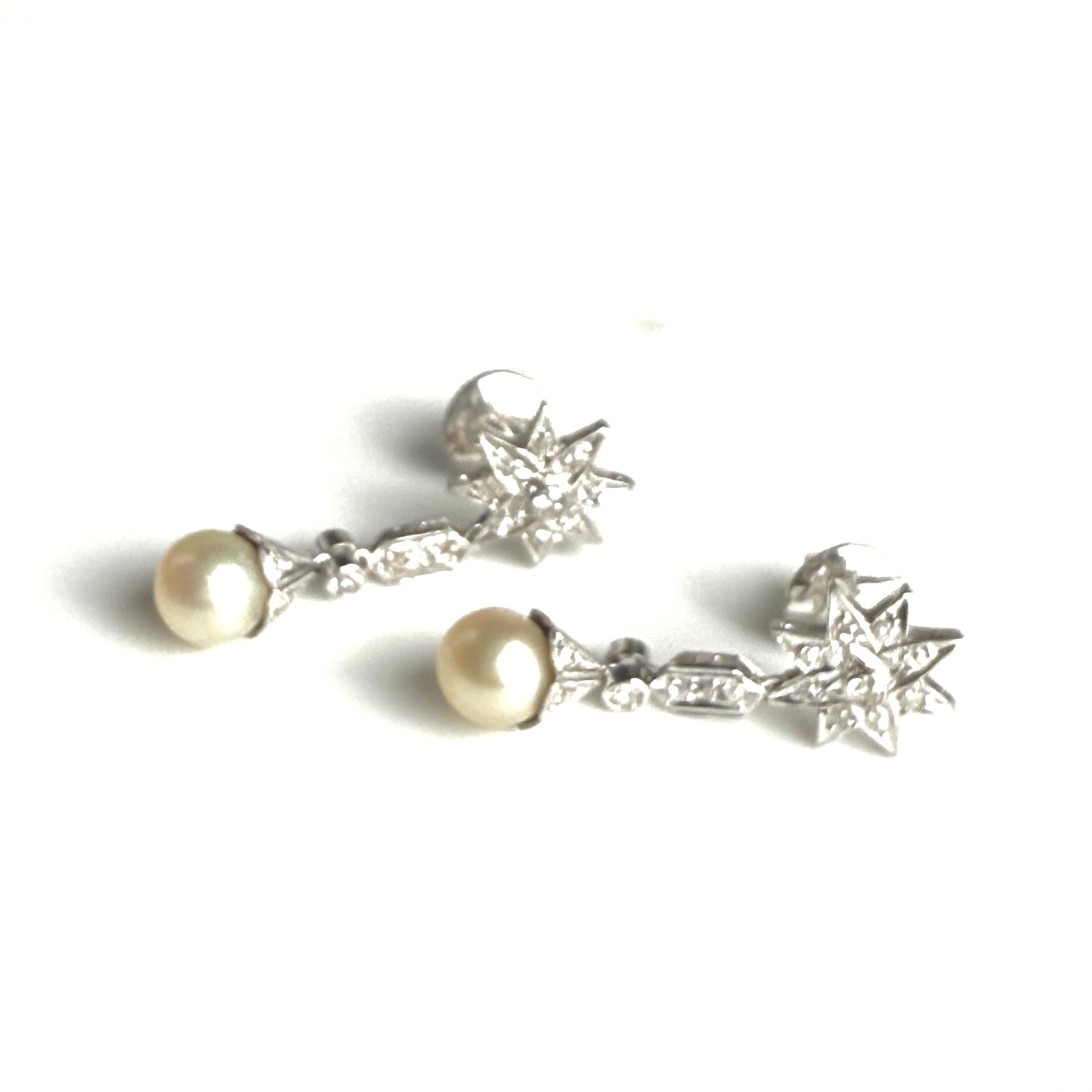 Platin  Ohrringe aus der viktorianischen Ära mit Diamanten und Perlen mit Schraubverschlüssen Damen im Angebot
