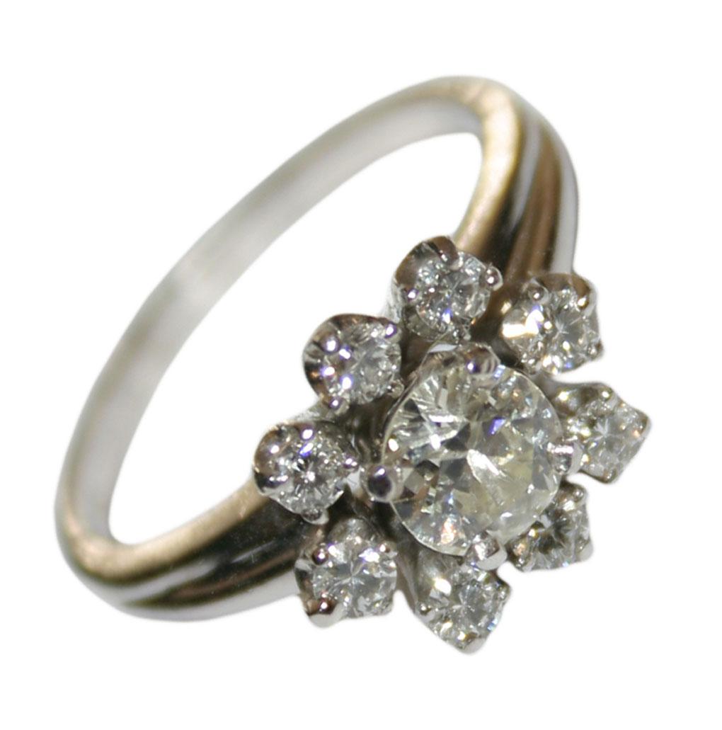 Platinum Vintage 0.79 Carat Diamond Women's Cluster Style Ring In Good Condition In Laguna Beach, CA