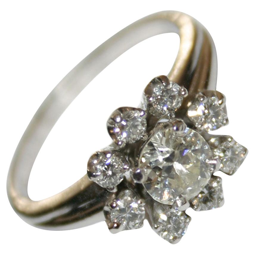 Platinum Vintage 0.79 Carat Diamond Women's Cluster Style Ring