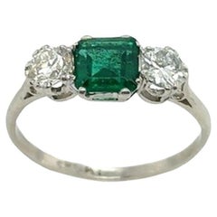 Platinum Vintage 1.0ct Square Natural Emerald with Matching 0.33ct Diamonds