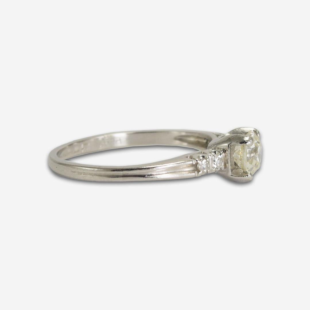 Old European Cut Platinum Vintage Accented Diamond Solitaire Engagement Ring 0.69ct For Sale