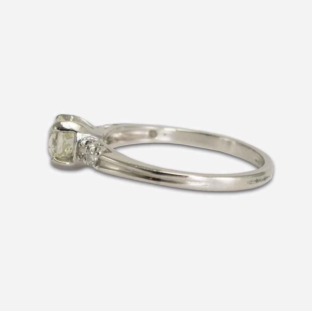 Women's or Men's Platinum Vintage Accented Diamond Solitaire Engagement Ring 0.69ct For Sale