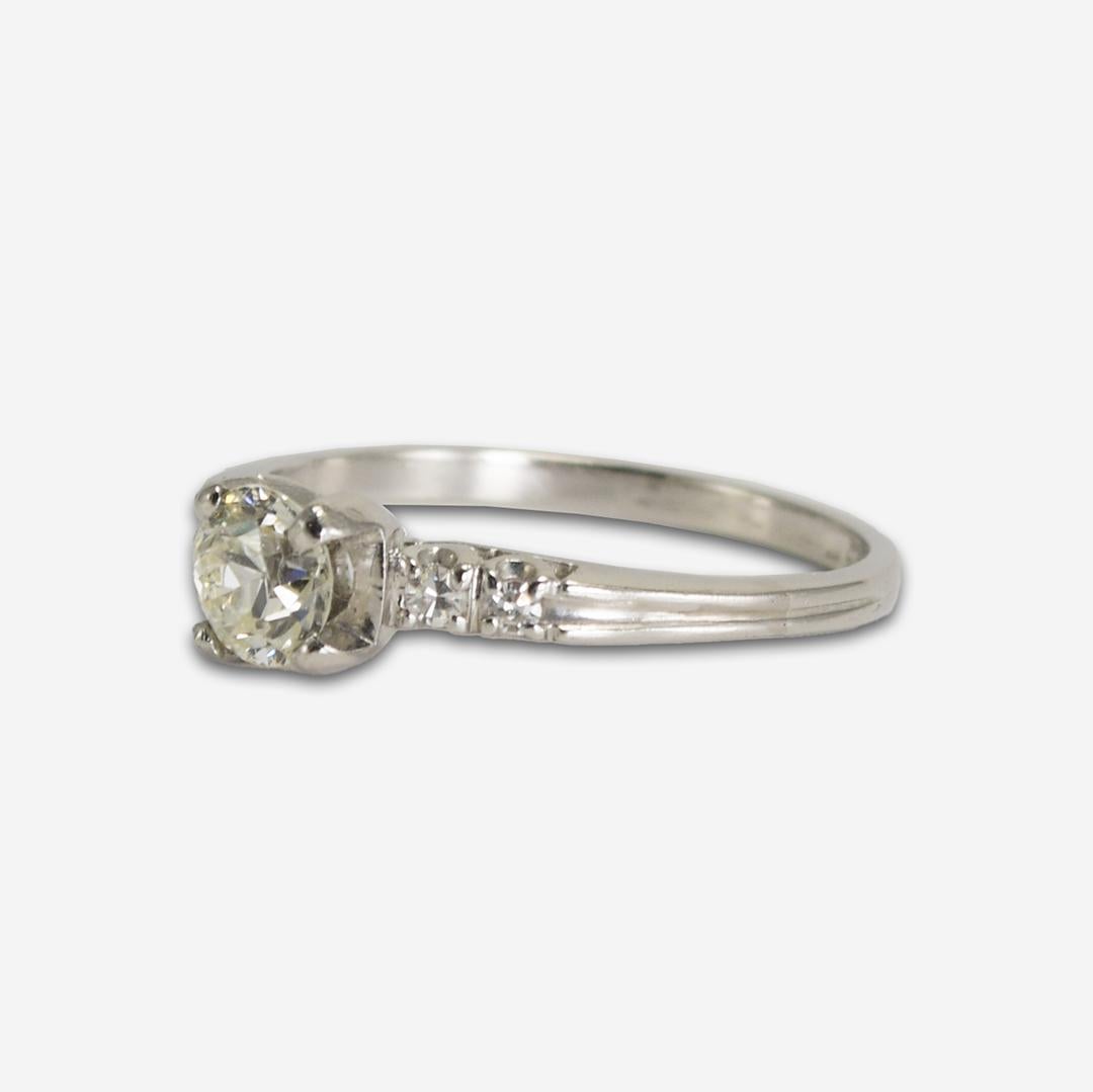 Platinum Vintage Accented Diamond Solitaire Engagement Ring 0.69ct For Sale 1