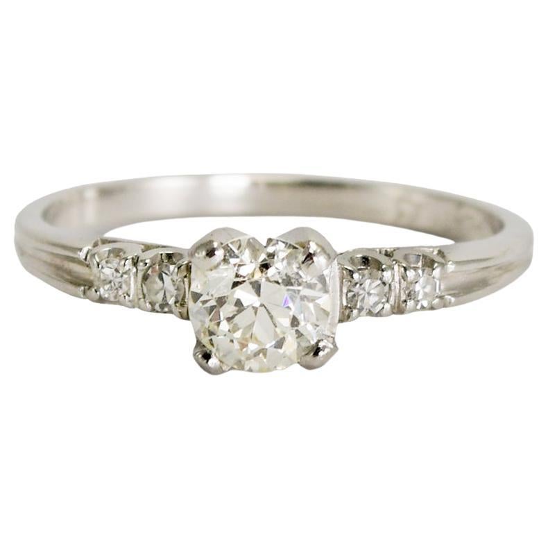 Platinum Vintage Accented Diamond Solitaire Engagement Ring 0.69ct