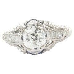 Platin Vintage Art Deco Diamant- und Saphir-Ring