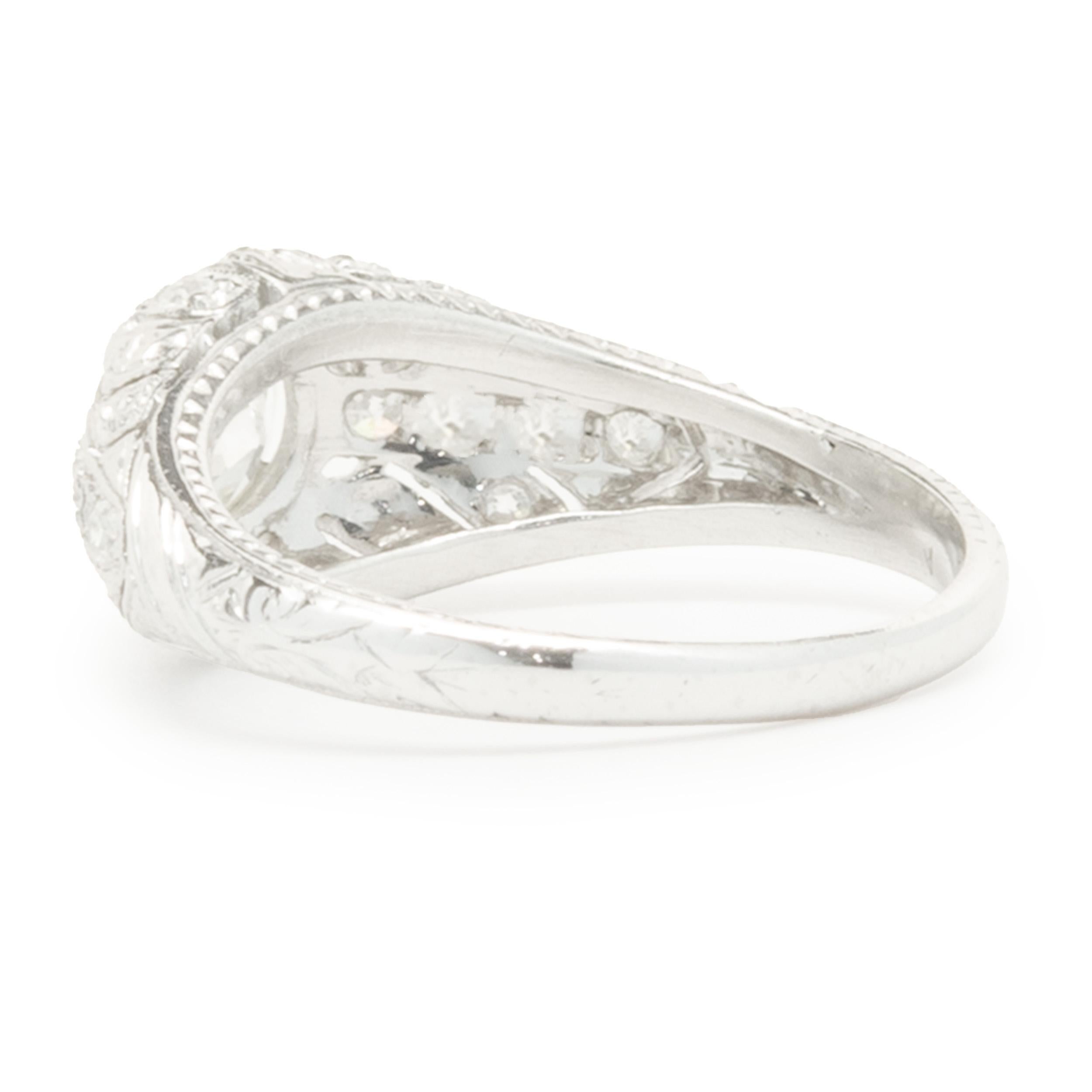 Old European Cut Platinum Vintage Art-Deco Diamond Engagement Ring For Sale