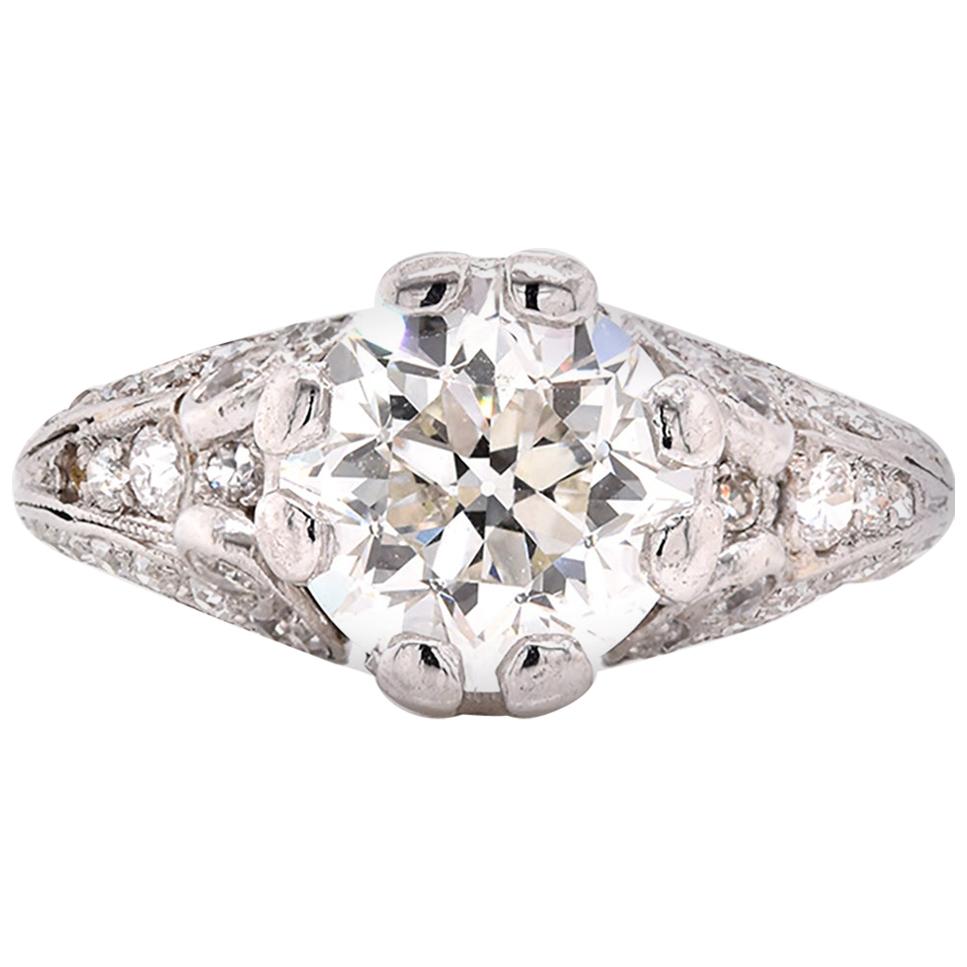 Adorable Platinum Diamond Vintage Art Deco Engagement Ring at 1stDibs
