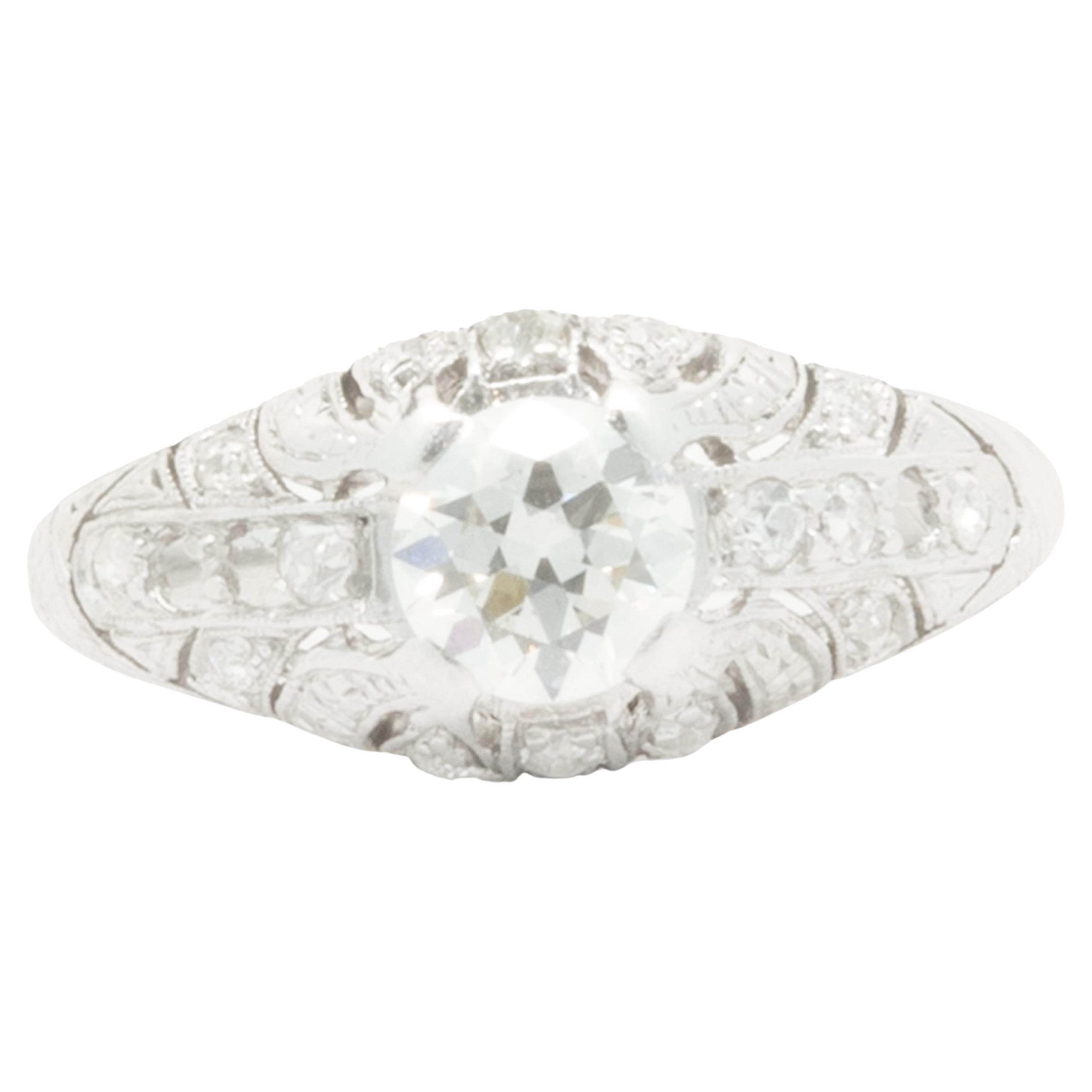 Platin Vintage Art-Deco Diamant-Verlobungsring aus Platin