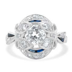 Platinum Vintage Art Deco Diamond Floral Ring with Butterflies