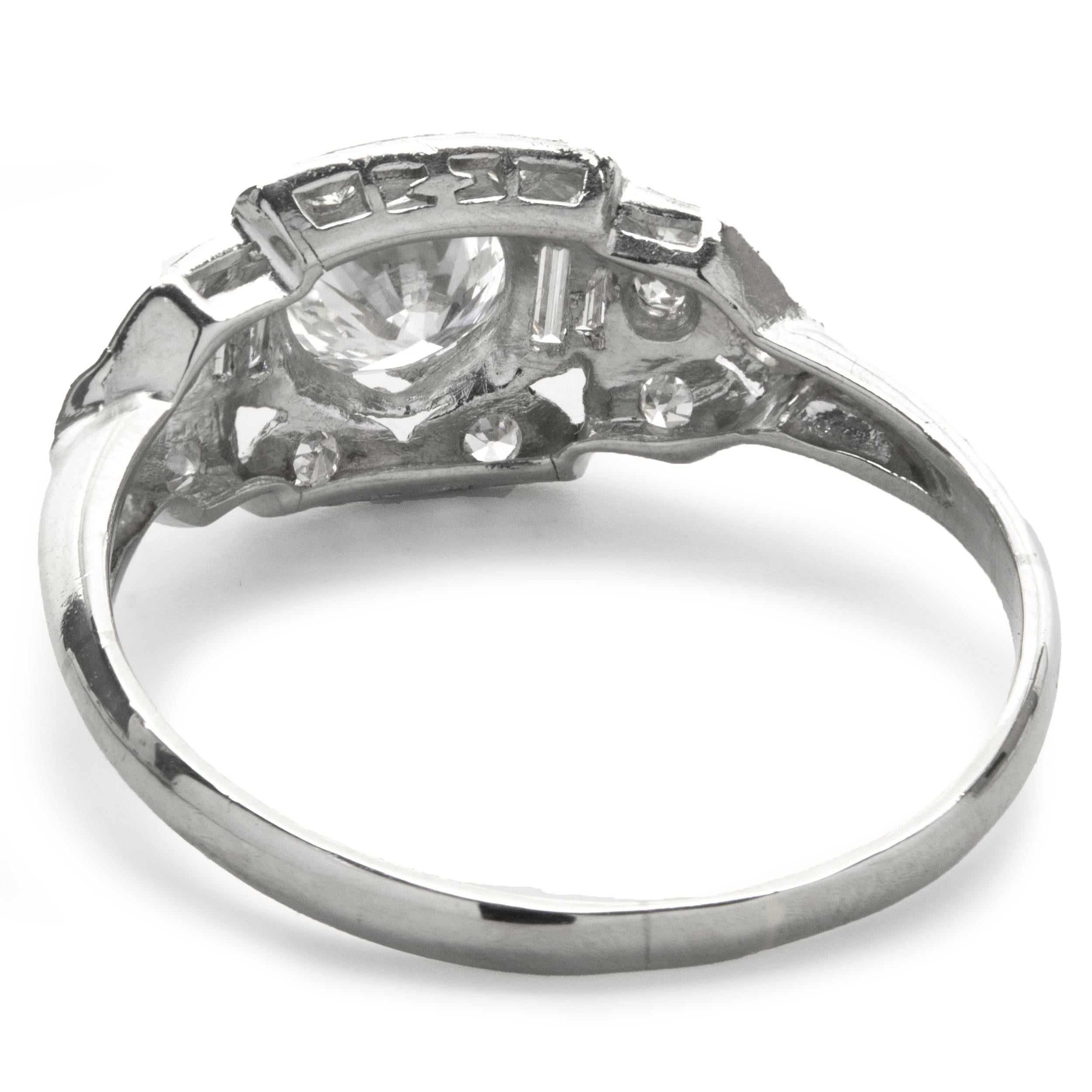 Round Cut Platinum Vintage Art Deco Diamond Ring For Sale