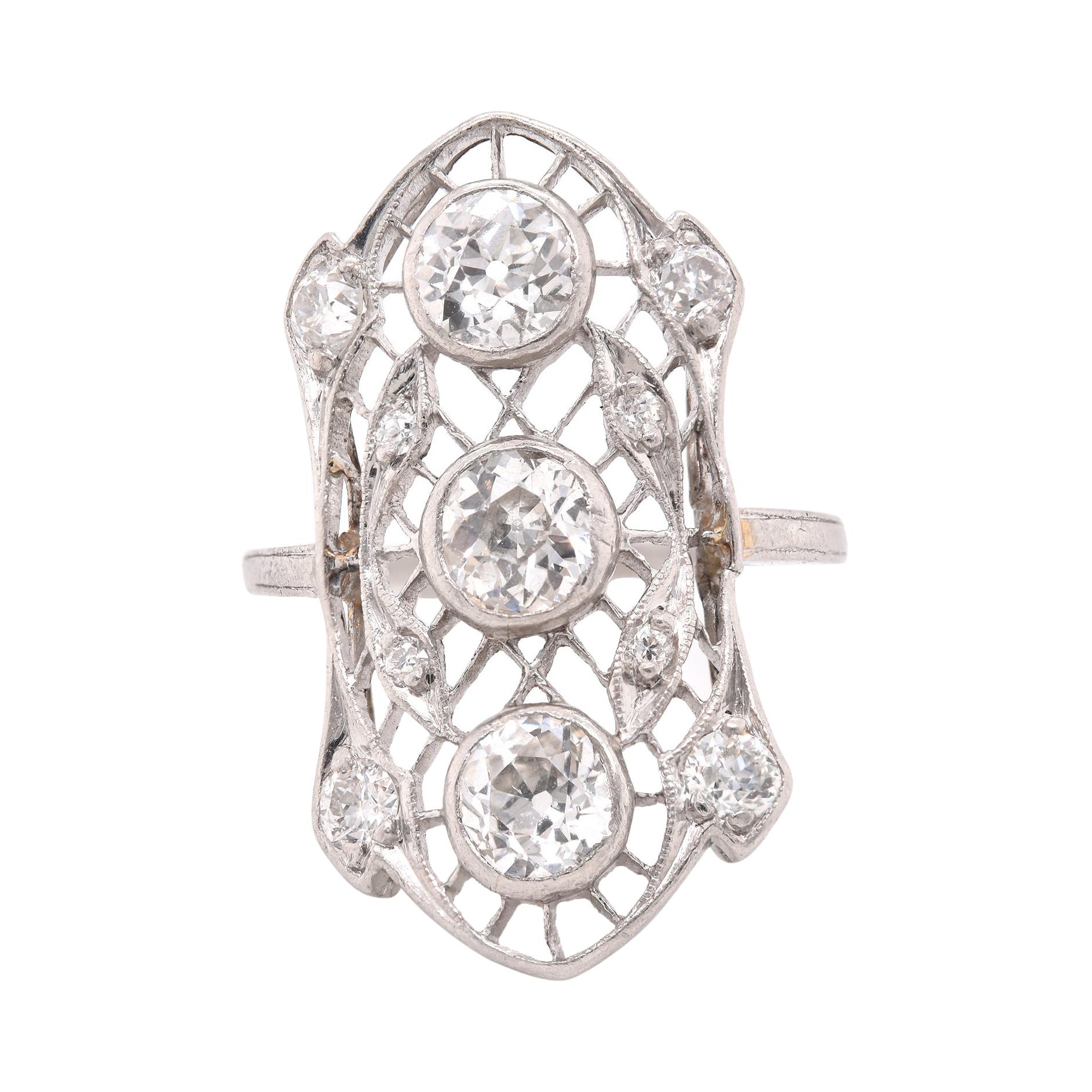 Unusual Art Deco Diamond Platinum Ring For Sale at 1stDibs