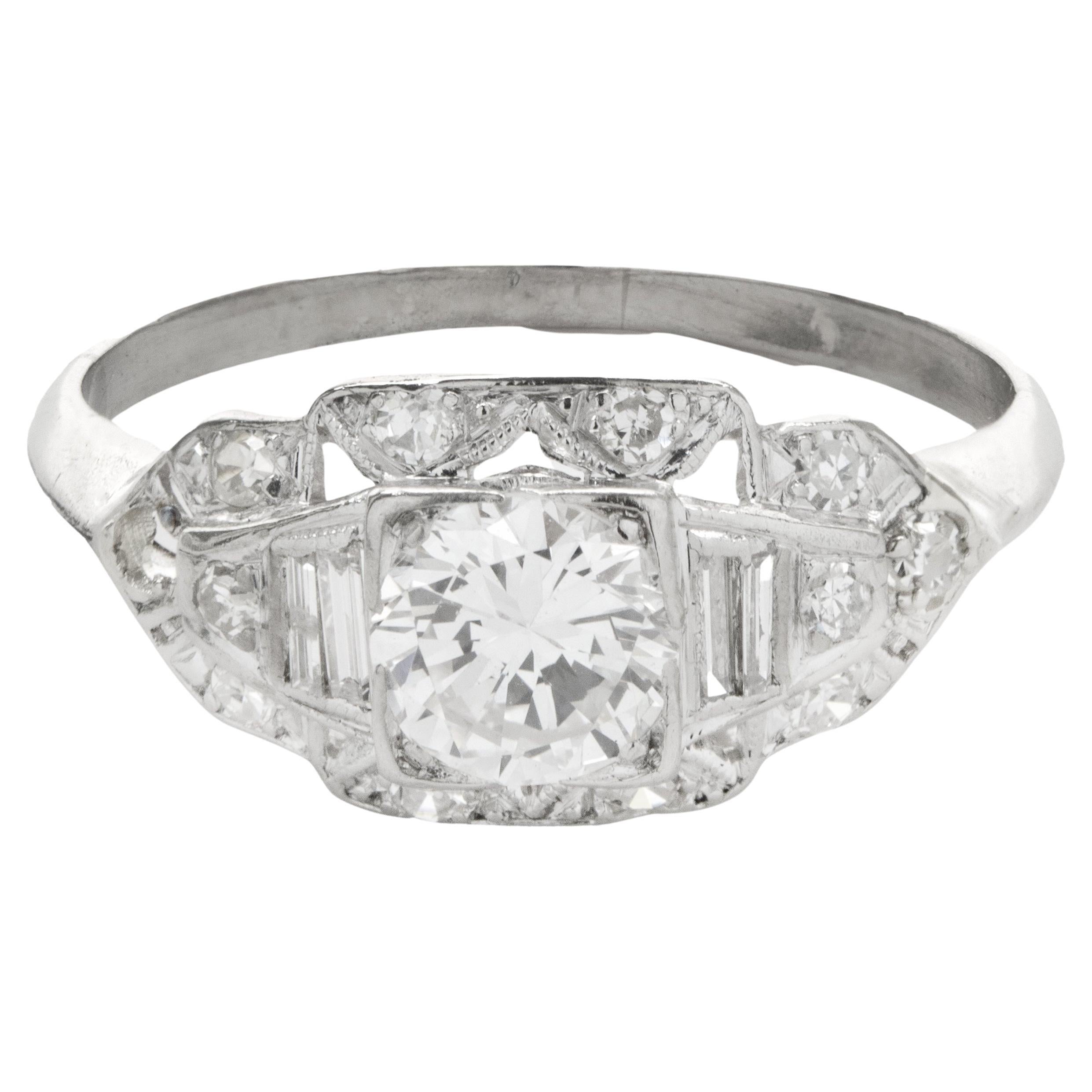 Platinum Vintage Art Deco Diamond Ring For Sale