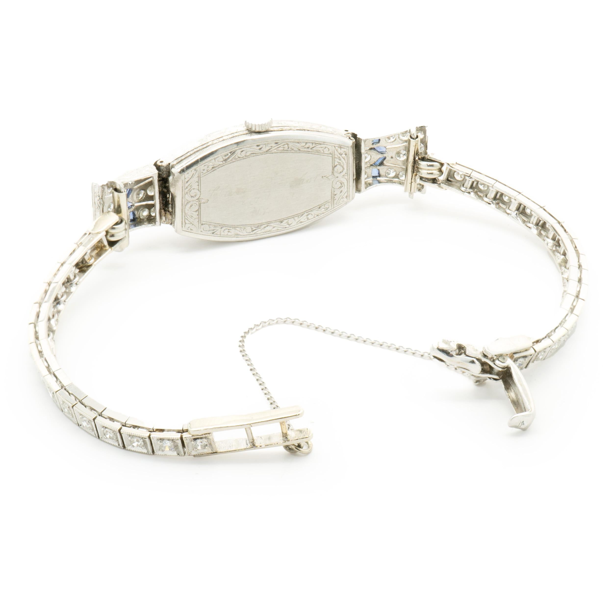 Platinum Vintage Art-Deco Pave Diamond and Sapphire Ladies Watch In Good Condition In Scottsdale, AZ