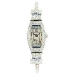 Platinum Vintage Art-Deco Pave Diamond and Sapphire Ladies Watch